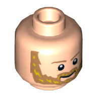 Lego Minifig Head Aquaman, Medium Nougat Eyebrows and Beard with Yellow Highlights, Smile / Fierce Print / Light Nougat