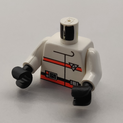 Lego Torso Jacket, Res-Q Logo, Orange Stripes, 15 on Belt and Back Logo Print, White Arms, Black Hands / White