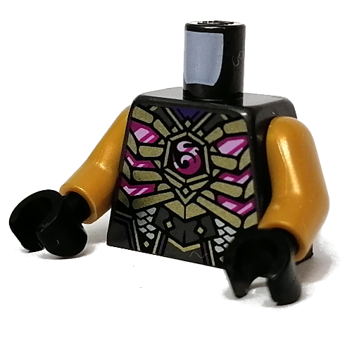 Lego Torso Armor, Silver Panels, Gold Ribs, Purple Crystals print, Pearl Gold Arms, Black Hands / Pearl Titanium