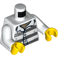 Lego Torso Prison Shirt, '86753', Dual Sided Dark Bluish Gray Stripes over Dark Tan Undershirt Print, White Arms, Yellow Hands / White