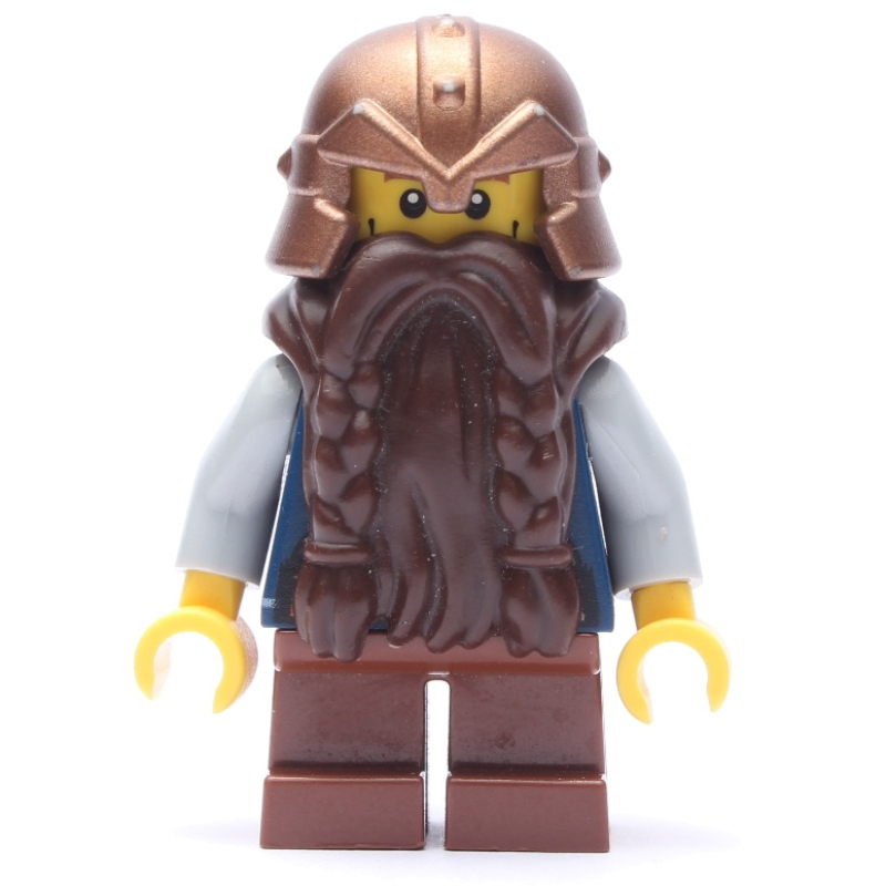 Lego Dwarf, Dark Brown Beard, Copper Helmet, Cheek Lines