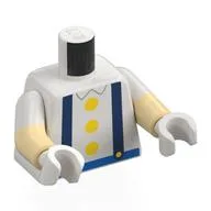 Torso, Dual Molded Arms, Dark Blue Suspenders, Yellow Buttons, Blue Belt Print, White Sleeves Pattern, Tan Arms, White Hands / White