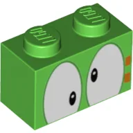 Brick 1 x 2 with Crossed Eyes and Orange Marking Print / Bright Green