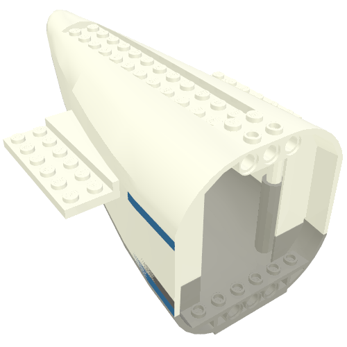 Lego Aircraft Fuselage Curved Aft Section with Light Bluish Gray Base, Dark Bluish Gray & Blue Stripes Print / White