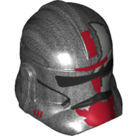Lego Helmet Clone Trooper Phase 2, Closed Front, Black Visor and Dark Red Markings Print / Pearl Titanium
