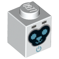 Lego Brick 1 x 1 with Pixelated Animal Face and Power Button Print / White