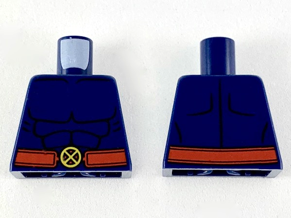Lego Torso Bare Chest with Muscles Outline and Red Belt with X-Men Logo Belt Buckle Pattern