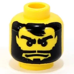 Minifig Head Santis, Beard Full, Long Mouth, Thick Eyebrows, White Pupils Print [Blocked Open Stud] / Yellow