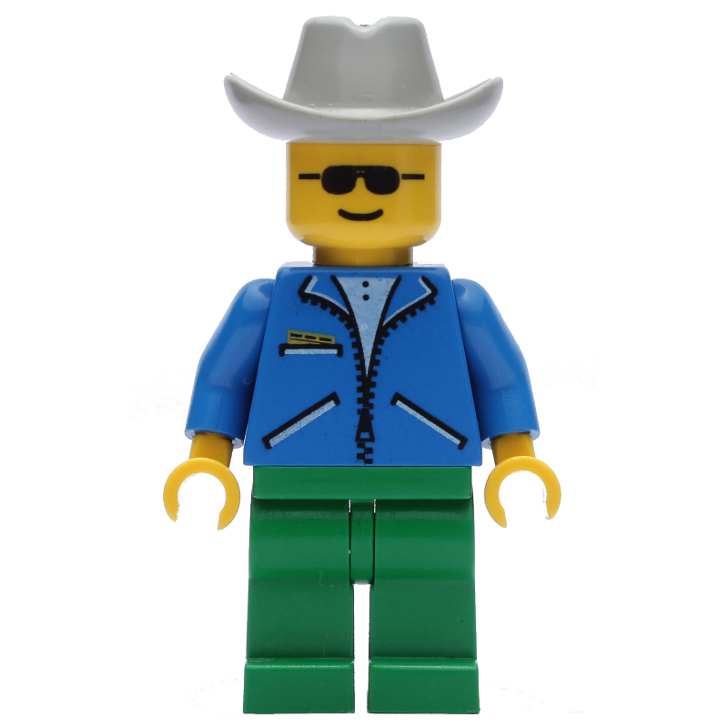 Lego Man - Blue Jacket, Green Legs, Light Grey Cowboy Hat