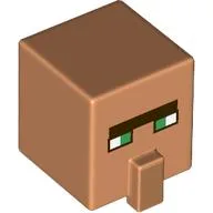 Minifig Head Special, Cube with Nose and Green Eyes Print / Nougat