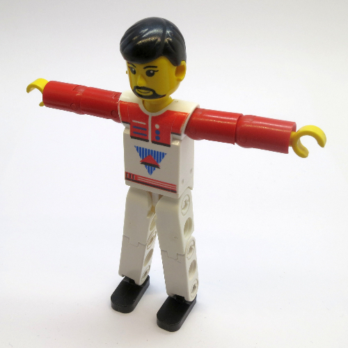 Lego Technic Figure White Legs, White Top with Red Vest, Red Arms, Black Hair / [No Color/Any Color]