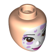 Lego Minidoll Head White Face with Lavender Paws, Dark Pink Lips print / Light Nougat