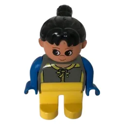 Duplo Figure, Early, Ponytail Black, Yellow Legs, Shirt Print / Dark Gray