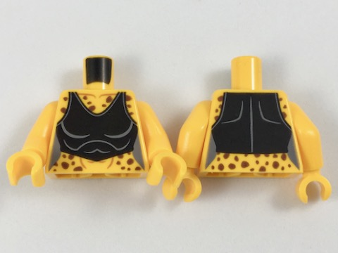 Lego Torso Female Reddish Brown Cheetah Spots and Black Crop Top Pattern / Bright Light Orange Arms / Bright Light Orange Hands