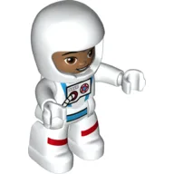 Duplo Figure with Helmet White, Astronaut Suit White, Medium Nougat Face Print / White
