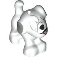 Lego Animal, Dog, Small Standing with Fur Over Eyes, High Black Nose, Open Mouth, and Light Bluish Gray Ears Print / White