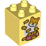 Lego Duplo Brick 2 x 2 x 2 with Fish, Bowl, and Cat Face Print / Bright Light Yellow