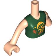 Lego Minidoll Torso with Left Limb Reduction with Dark Green Shirt, Gold Mushrooms print, Light Nougat Arms and Hand / Light Nougat