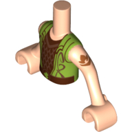 Lego Minidoll Torso Boy with Light Nougat Arms and Hands with Lime Top with Bronze Mail, Reddish Brown Elves Tattoo Print / Light Nougat