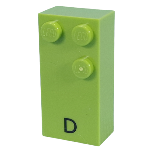 Lego Braille Brick 2 x 4 with 3 Studs ⠙ and 'D' Print