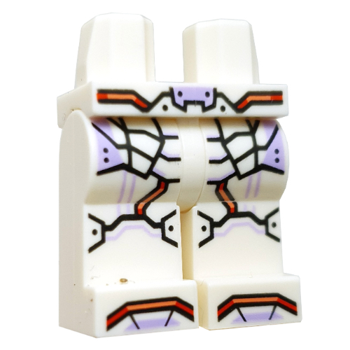 Lego Hips and White Legs with Red Circuitry, Lavender Armor Plating print / White