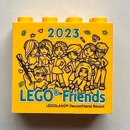 Brick 2 x 4 x 3 with 'LEGOLAND Deutschland Resort 2023 LEGO Friends' Print / Yellow