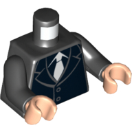 Lego Torso Suit Jacket with White Tie Print, Black Arms, Light Nougat Hands / Black