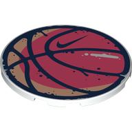 Lego Tile Round 6 x 6 Coral/Bright Pink Basketball, Dark Blue Outline, Nike Logo print
