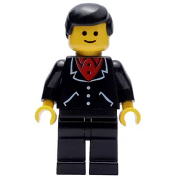 Man, Black Jacket over Red Shirt, Black Legs, Black Hair (3626b Head)
