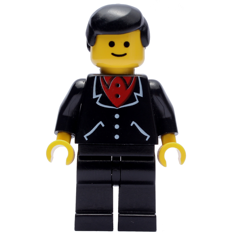 Lego Man, Black Jacket over Red Shirt, Black Legs, Black Hair (3626b Head)