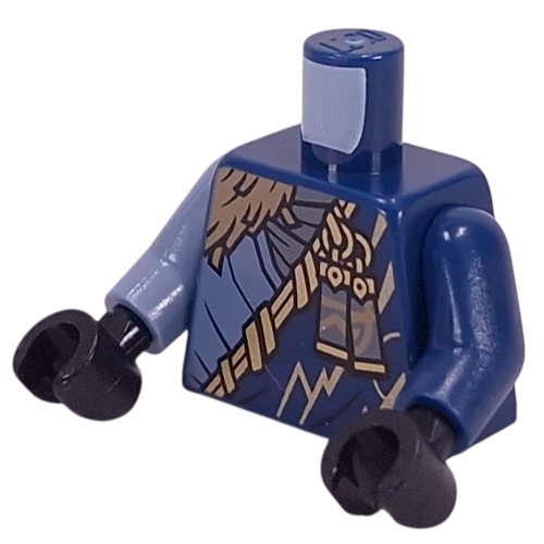 Lego Torso, Odd Arms, Gold Lightning, Sand Blue Tags, Ninja Robe, Dark Ran Fur print, Left Dark Blue Arm, Right Sand Blue Arm, Black Hands / Dark Blue