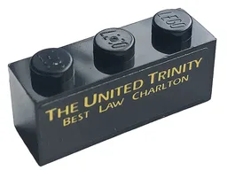 Brick 1 x 3 with Yellow 'THE UNITED TRINITY BEST LAW CHARLTON' Pattern (Sticker) - Set 10272