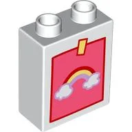 Duplo Brick 1 x 2 x 2 with Childs Drawing of a Rainbow Print / White