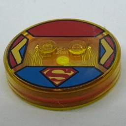 Function Brick Round 4 x 4 x 2/3 with 2 Studs and Yellow and Red Supergirl Logo Print / Trans-Yellow
