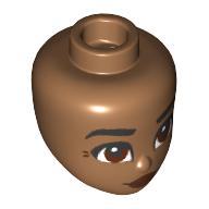Lego Minidoll Head with Black Eyebrows, Reddish Brown Eyes, Dark Red Lips, Crows Feet print / Medium Nougat