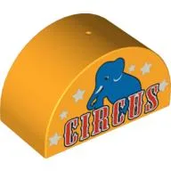 Duplo Brick 2 x 4 x 2 Curved Top with 'CIRCUS' & Elephant Print / Bright Light Orange