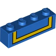 Brick 1 x 4 with Yellow Stripe, Black Border Print / Blue