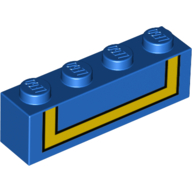 Lego Brick 1 x 4 with Yellow Stripe, Black Border print / Blue