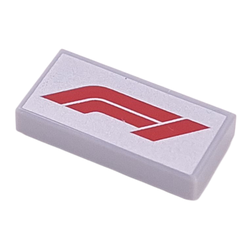 Lego Tile 1 x 2 with Red 'F1' on Silver Background print / Light Bluish Gray