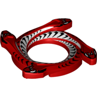 Lego Ring 4 x 4 with 2 x 2 Hole and 4 Snake Head Ends and Black and White Scales Snake Print (Ninjago Spinner Crown) / Red