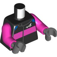 Lego Torso, Racing Suit, Dark Pink Band, White 'A' print, Dark Pink Arms, Dark Bluish Gray Hands / Black