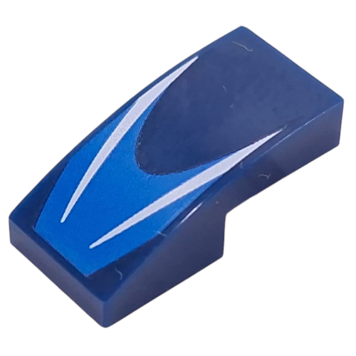 Lego Brick Curved 2 x 1 No Studs with White Stripes on Blue Background print / Dark Blue