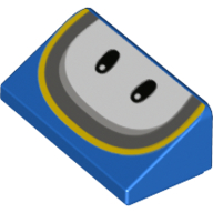 Lego Brick Sloped 30° 1 x 2 x 2/3 with White Eyes, Yellow/Dark Bluish Grey Lines print / Blue