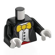 Lego Torso, Jacket, White Shirt, Red Pants, Yellow Bow Tie (Mickey Mouse) print, Black Arms, White Hands / Black