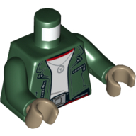 Lego Torso Jacket, Open with Zippers over White Undershirt, Belt with Silver Buckle Print, Dark Green Arms, Medium Lavender Hands / Dark Green