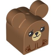 Lego Duplo Brick 2 x 2 x 2 Curved Top with Round Ears, Sad Bear Print / Medium Nougat