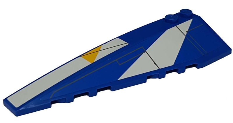 Lego Wedge 10 x 3 Left with White Stripes, Yellow Triangle and Gray Lines Pattern (Stickers) - Set 8093