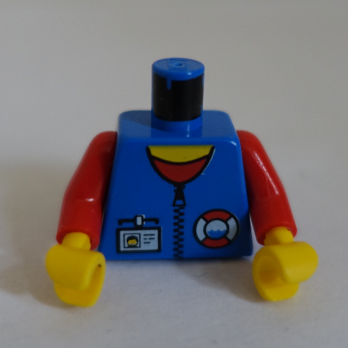 Lego Torso Jacket with Rescue Coast Guard Logo, Nametag, Red Collar, Zipper Print, Red Arms, Yellow Hands / Blue