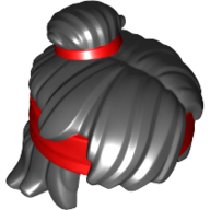 Lego Hair Mid-Length Tousled, Top Knot Bun with Red Band and Headband / Black