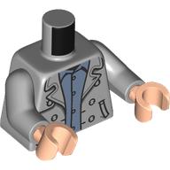 Lego Torso, Coat, Buttons, Pockets, Sand Blue Shirt print, Light Bluish Gray Arms, Light Nougat Hands / Light Bluish Gray